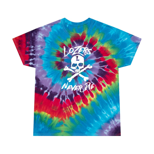 Close-up of Groovy Baby OG Logo Tie Dye Spiral Tee - A vibrant tie-dye shirt featuring a mesmerizing spiral pattern in bold blues, purples, yellows, and pinks. Hand-dyed and made from premium 100% cotton fabric, this comfortable and unique shirt is perfect for expressing your free-spirited style